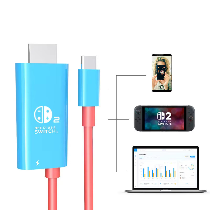JazPlate USB-C-auf-HDMI-Adapterkabel in Schwarz mit 100 W PD-Ladeanschluss, kompatibel mit Nintendo Switch 2, unterstützt 4K/60Hz für TV und Projektion - Bild 2