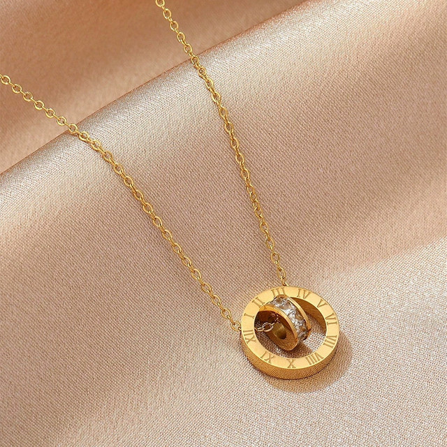 LUXUSTEEL Halskette Edelstahl, Gold, Zirkonia, Damen - Bild 1