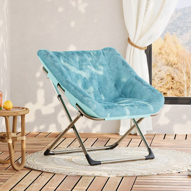 HiMISS Klappbarer Sessel aus Kunstfell in Grün mit Metallrahmen als moderner Akzentstuhl für Wohnzimmer und Schlafzimmer - Bild 1
