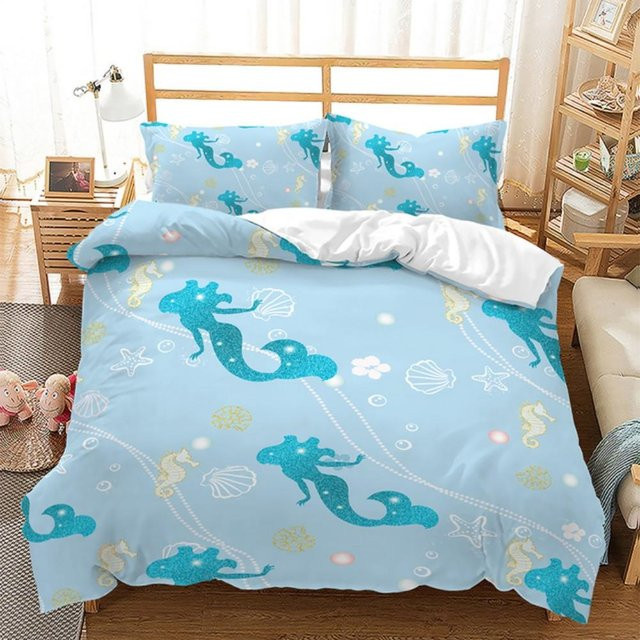 Lodestar Meerjungfrau Bettwäscheset mit Regenbogen-Motiv in Multicolour und Blau, Polyester-Mikrofaser, B/H: 259 x 229 cm - Bild 1