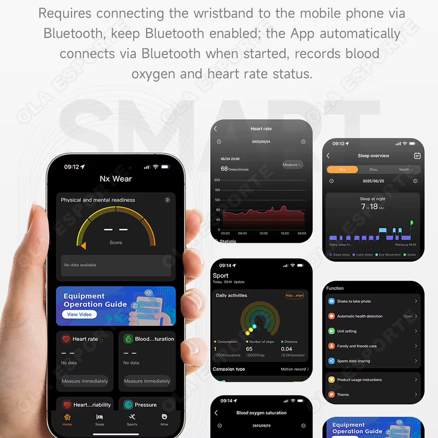 Ola Esporte Smart-Armband in Gold mit Herzfrequenz- und Schlafüberwachung, wasserdichter Fitness-Tracker für Android und iOS - Bild 5