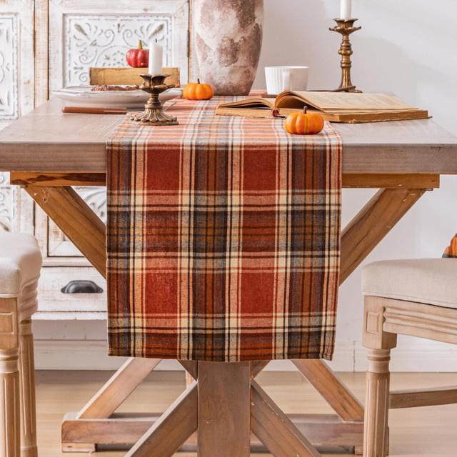 VIKAMA Herbst-Tischläufer aus Leinen in Rostorange für Erntedankfest und Party, B/H: 90 x 33 cm - Bild 1