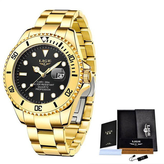 LIGE Armbanduhr, Quarz, Edelstahl, schwarz/gold, Herren - Bild 1