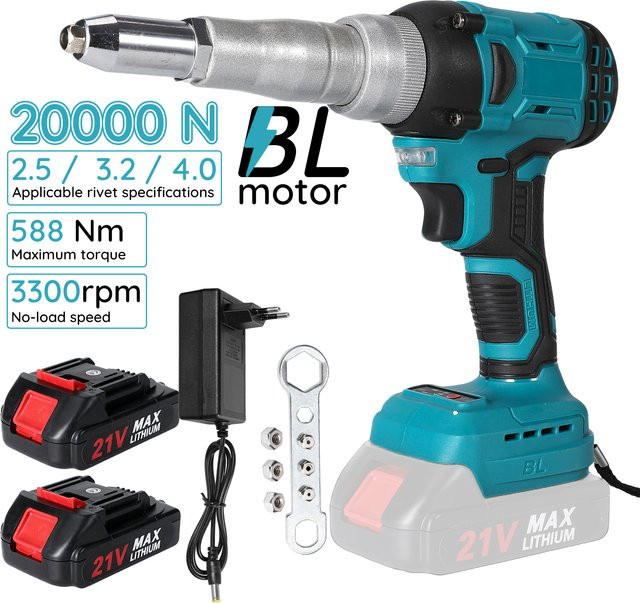 Kabellose bürstenlose elektrische Nietpistole für Makita 18V Akku in Blau, Automatisches Nietwerkzeug für Nietmuttern 2,4-5,0 mm - Bild 1