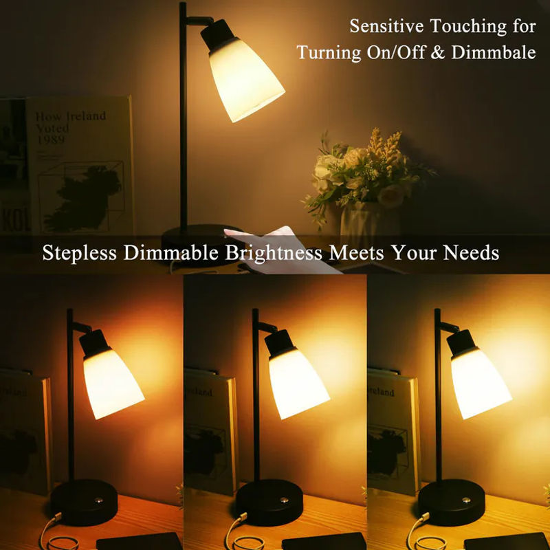 Shineslay Industrie-Tischleuchte aus Metall mit LED, stufenlos dimmbar, Touch-Steuerung, USB- und Typ-C-Ladeanschluss, Farbe: Schwarz/Weiß - Bild 7