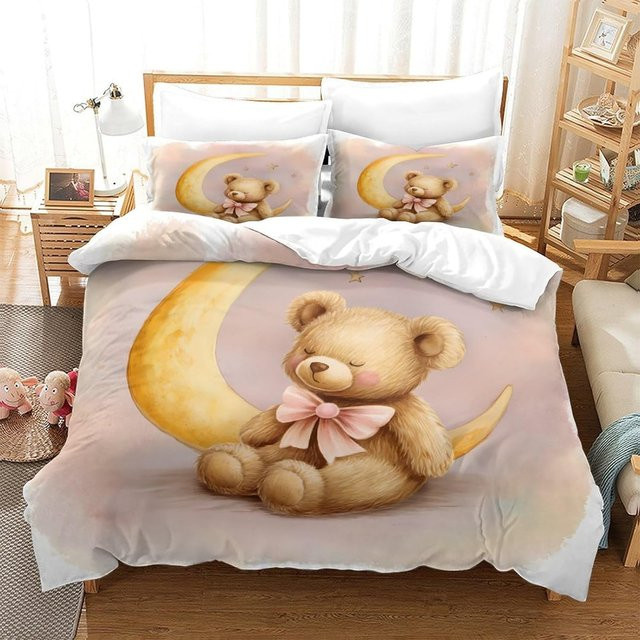 Flylo 3D Teddybär Bettwäsche-Set mit Kissenbezug, Rosa, B/H: 220 x 240 cm - Bild 1