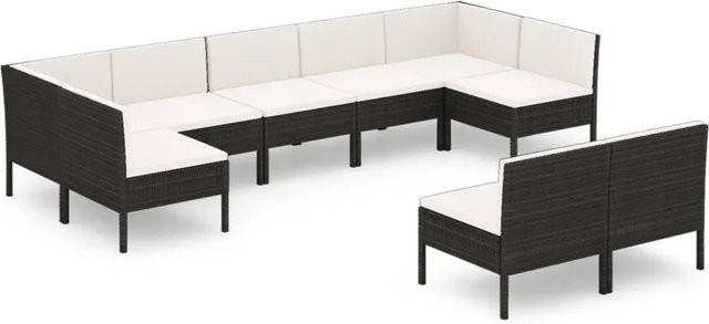 vidaXL 9-tlg. Garten-Lounge-Set in U-Form aus Poly-Rattan mit Auflagen in Schwarz - Bild 1