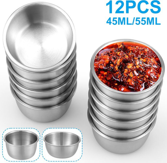Willstar Saucen-Tauchschüsseln aus Edelstahl in Silber, 12 Stück, runde Mini-Gewürzbecher mit 45 ml und 55 ml Volumen - Bild 1