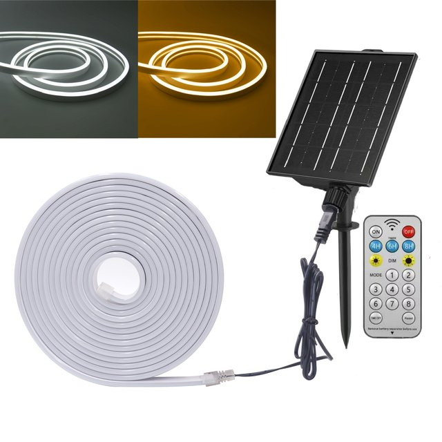 HEGEHE Solar-Neon-LED-Streifen Weiß, 24V IP67 Wasserdicht, Dimmbar mit Fernbedienung für Garten und Außenbereich, 120 LEDs/m - Bild 1