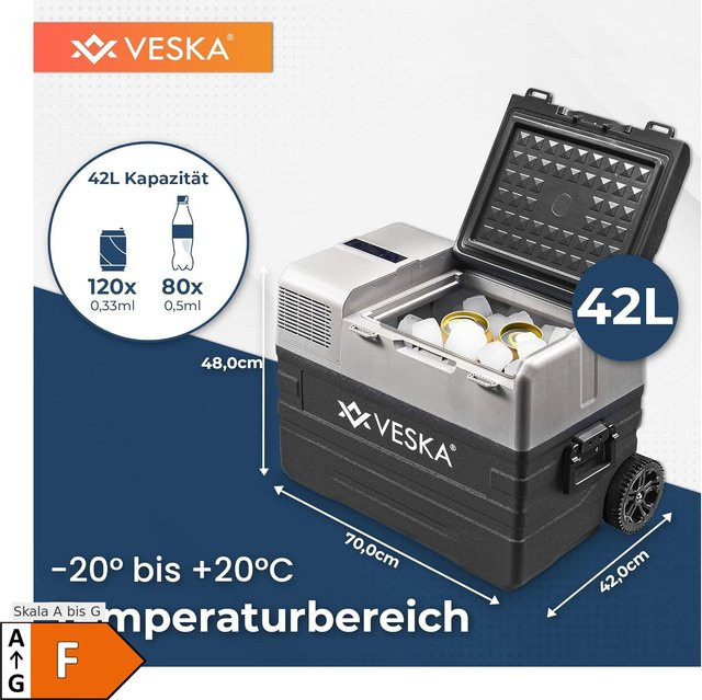 VESKA Kompressor Kühlbox elektrisch mit APP-Steuerung, Gefriertruhe, 42l, anthrazit - Bild 1