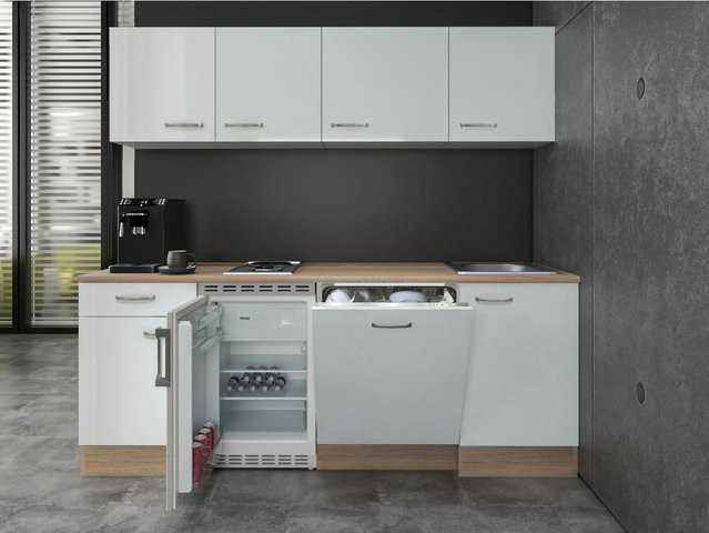 Flex-Well Exclusiv Büroküche Valero in Hochglanz Weiß und Sonoma Eiche, Höhe: 210 cm, Breite: 57 cm, Tiefe: 5 cm - Bild 1