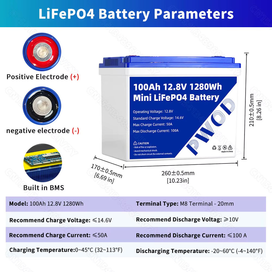 PL Stock LiFePO4-Batterie 12V 100Ah Lithium-Eisenphosphat BCI Gruppe 24 Blau - Bild 2