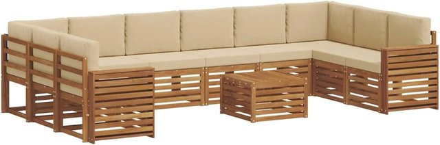vidaXL Sofagarnitur aus Massivholz Akazie in Natur und Beige, 11-teiliges Set mit Polsterung und Kissen im modernen Latten-Design - Bild 1