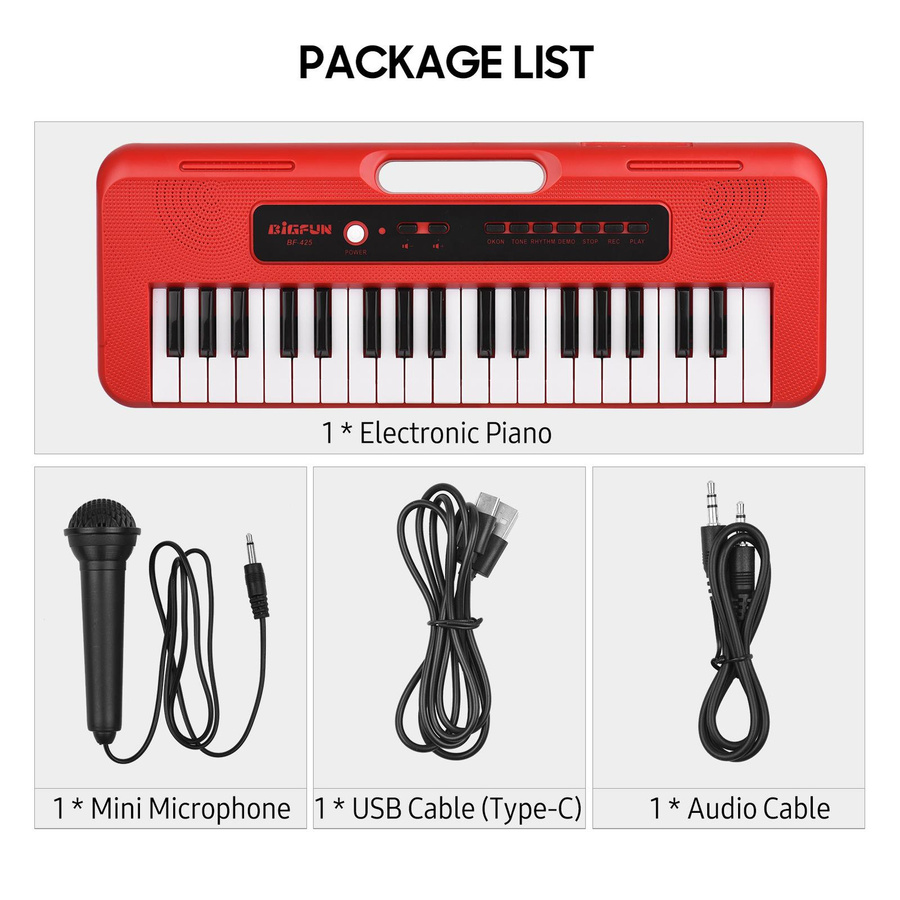 BIGFUN E-Piano mit 37 Tasten, Mini-Mikrofon, rot, ab 3 Jahren - Bild 2