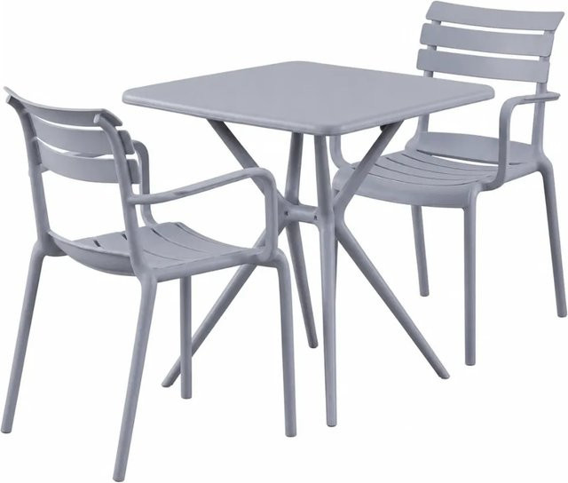 DELUKE Gartenmöbel-Set NORA Bistroset aus Polypropylen mit Tisch und 2 Stühlen in Grau, B/T/H: 186 x 72 x 82 cm - Bild 1