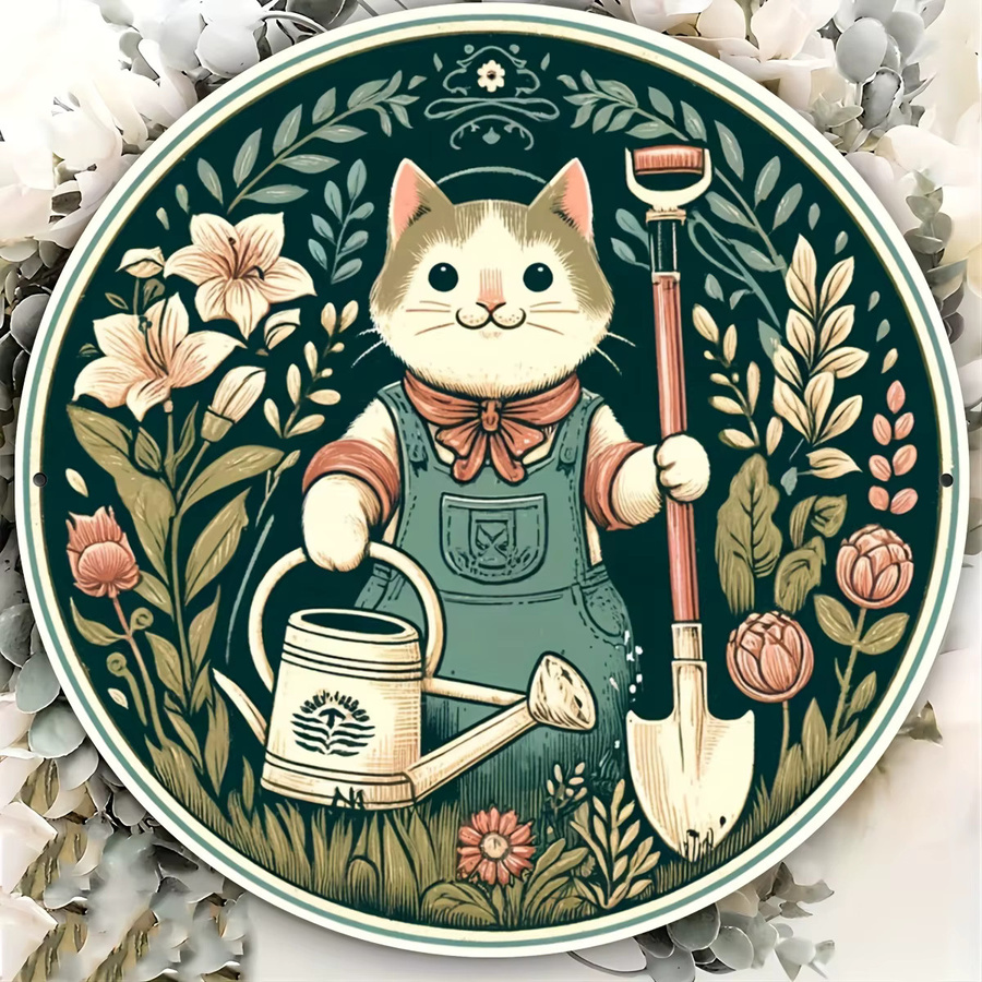 Potdemiel Rundes Aluminium-Wandkunstschild im Vintage-Stil mit floraler Illustration, Mehrfarbig, Durchmesser: 20,3 cm - Bild 3