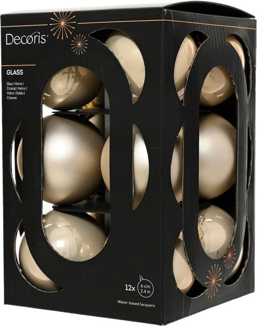 Decoris Weihnachtskugeln aus Glas in Weiß und Gold, 12 Stück, Durchmesser: 6 cm - Bild 1
