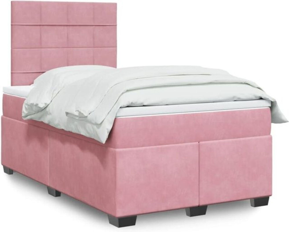 Vidaxl Boxspringbett mit Matratze in Rosa und Weiß aus Samt, B/T/H: 190 x 120 x 150,5 cm - Bild 1