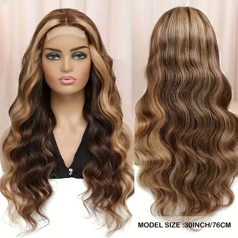FIUMER Echthaar-Perücke, Braune Body Wave, HD Lace Frontal, P4/27 Ombre Braun, 86cm - Bild 5