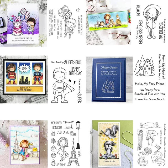 Eichhörnchen Stempelset für Scrapbooking und Bastelarbeiten in Grün und Multicolour aus Gummi - Bild 1