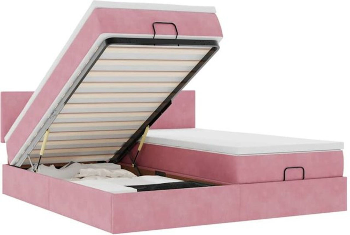 vidaxl Ottoman Polsterbett mit Matratze aus Samt in Rosa, Modernes Metallbett B/T: 180 x 200 cm - Bild 1