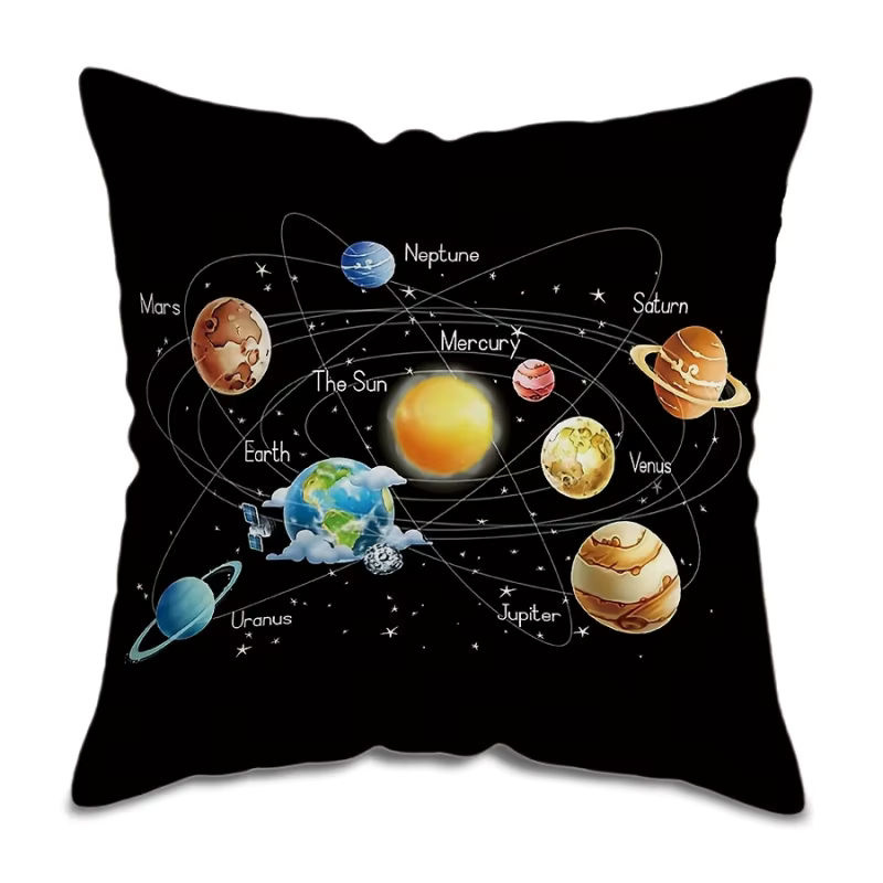VIKAMA Planeten-Kissenbezug mit Sonnensystem-Motiv und Sternenhimmel in Schwarz, B/B: 30 x 30 cm - Bild 3