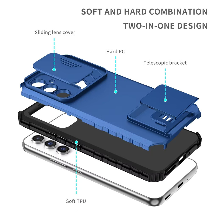 Stoßfeste Ständerhalterhülle mit Slide Lens Protection für Samsung Galaxy A16 A06 A55 A35 A25 A15 A05S in Schwarz - Bild 2