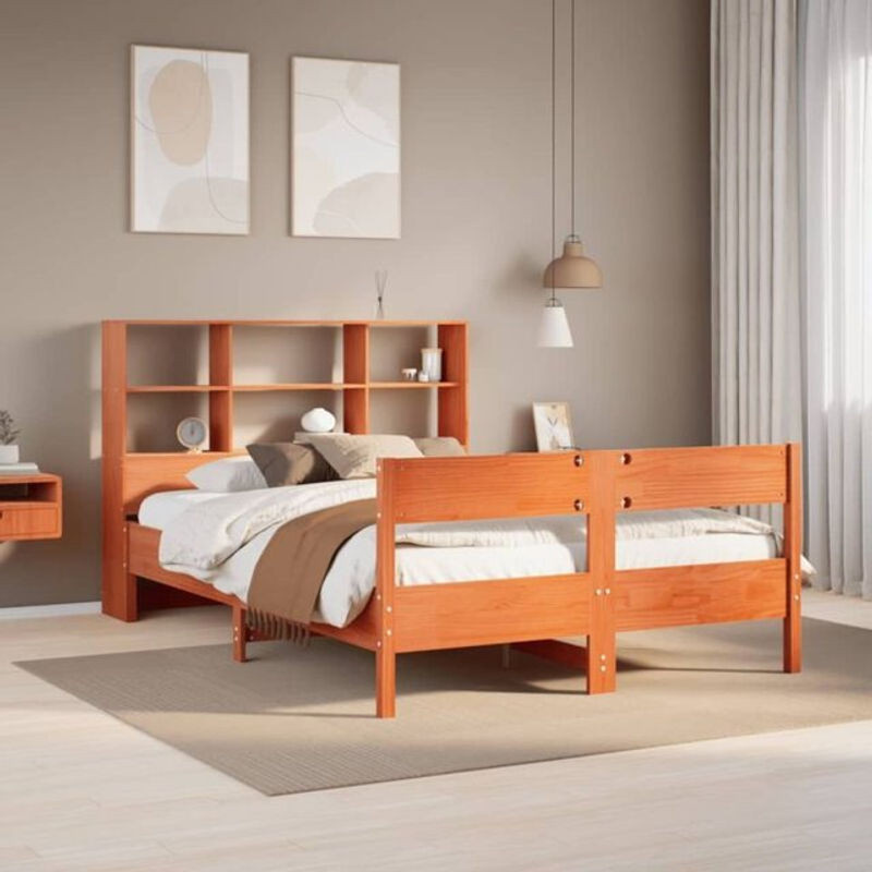Massivholzbett aus Kiefer mit Regal von Vidaxl in Braun, B/L: 120 x 200 cm - Bild 1