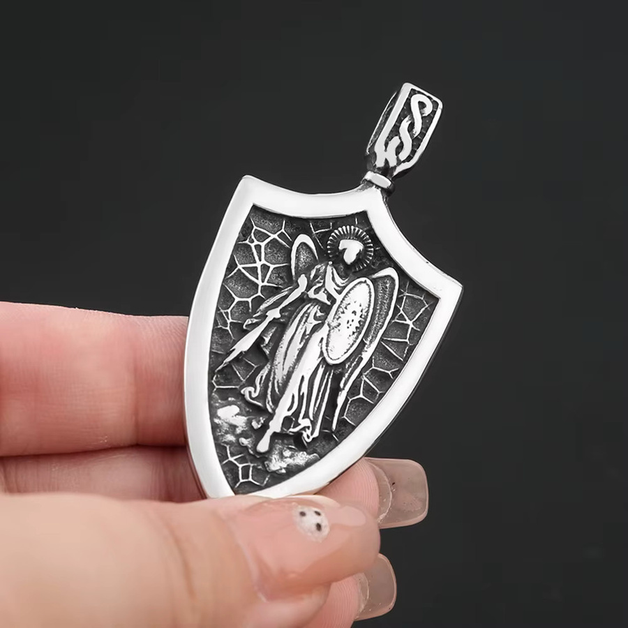 NORTHMAN Halskette mit Engel Schild Saint Michael Anhänger, Edelstahl, Silber, Herren - Bild 2