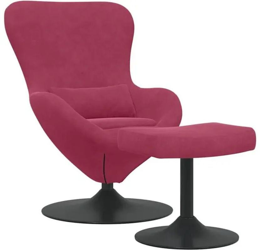vidaXL Eierstuhl mit Fußhocker in Rot, modern gepolsterter Samtstuhl mit Metallgestell, B/T/H: 63 x 73 x 90 cm - Bild 1