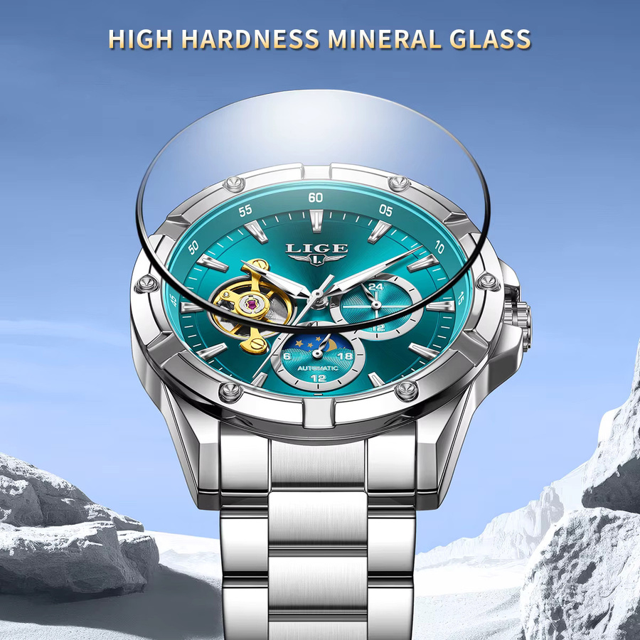 LIGE Armbanduhr Automatik, Edelstahl, Weiß, Herren - Bild 4