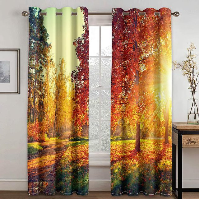Yiran Furniture Vorhangset mit abstraktem Sonnenuntergang und Baum-Motiv, 2er-Set, halbtransparent, Polyester, Mehrfarbig, Höhe: 135 cm, Breite: 100 cm - Bild 1