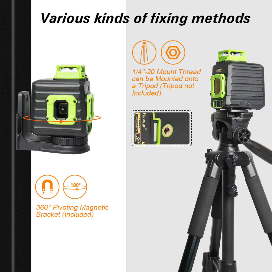 Huepar B21CG Laser Level Green Cross Line 360 Grad mit zwei vertikalen Linien, selbstnivellierend, Li-Ionen-Akku und Hartschalenkoffer - Bild 5
