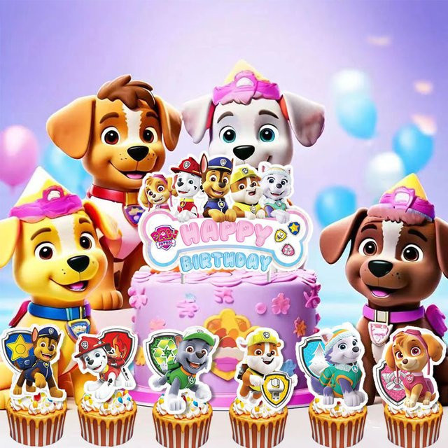Paw Patrol Party Dekoration Set mit Kuchen Topper, Banner Flaggen und Party Picks in Mehrfarbig - Bild 1