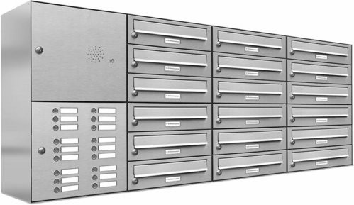 AL Briefkasten-System für 18 Parteien, Aufputzmontage, silberfarben, B/H/T: 153,603 x 69,0 x 27,5 cm - Bild 1