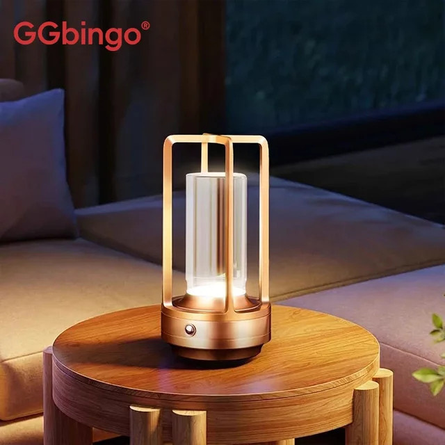 GGbingo Wiederaufladbare LED Tischlampe kabellos in Gold/Messing mit weißem Glaszylinder für modernes Ambiente - Bild 1