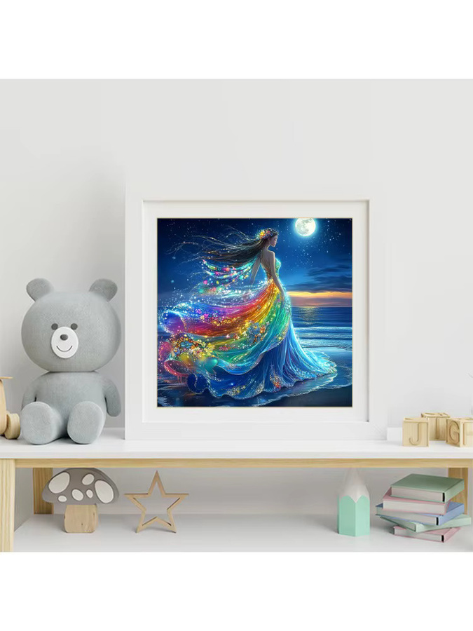 EverShine DIY Diamant-Stickerei Set Porträt einer Frau und Küstenlandschaft mit Mond, Strass-Kunstmosaik in Multicolour, B/B/B: 20 x 20 x 20 cm - Bild 3