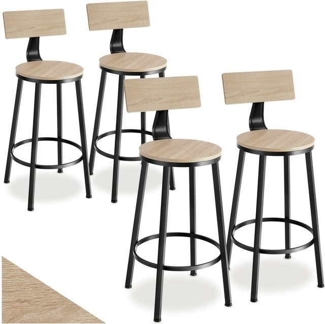 tectake Set Barhocker Poole mit Rückenlehne in Industrie-Optik aus Holz und Stahl, Farbe Braun, Eiche, B/T/H: 54 x 54 x 101,5 cm - Bild 1