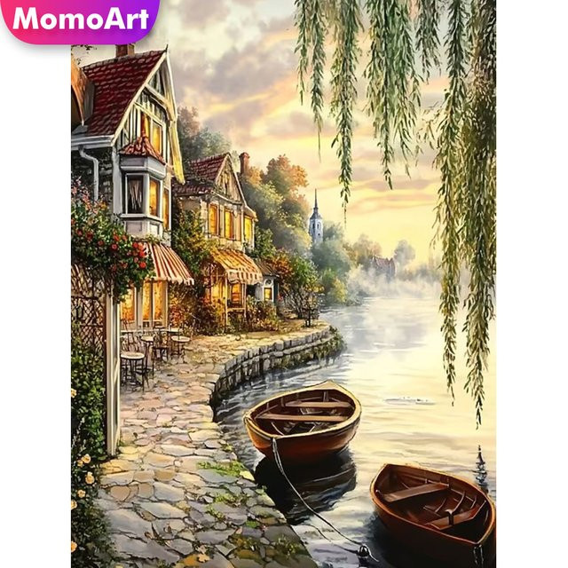 Momoart Diamant-Mosaik DIY Stadtlandschaft mit Straßenmuster für Erwachsene und Anfänger, Mehrfarbig, B/H: 30 x 30 cm - Bild 1