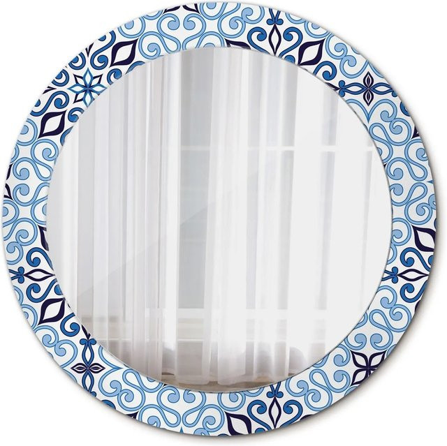 Tulup Runder Wandspiegel mit blauem arabischem Muster und geometrischen Ornamenten, Durchmesser: 70 cm - Bild 1
