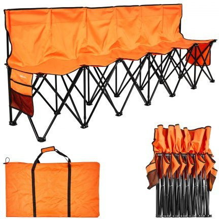 VEVOR Mannschaftsbank für 6 Personen mit Rückenlehne und Seitentaschen, klappbare Campingbank aus 600D Oxford-Gewebe, Orange - Bild 1