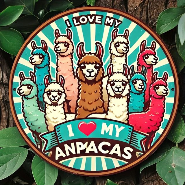 Potdemiel Wandkunst I Love My Alpacas Vintage Metallbild rund, Mehrfarbig, Durchmesser: 19,81 cm - Bild 1