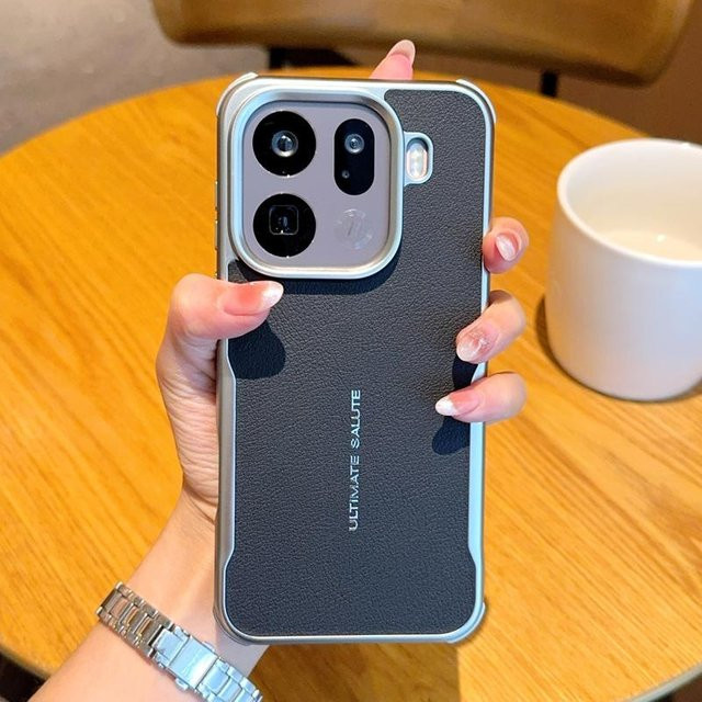 Magnetische PU-Leder Hülle für OPPO Find X9 Pro und Find X9 mit silbernem Rand und Linsen-Stoßfänger in Grau - Bild 1