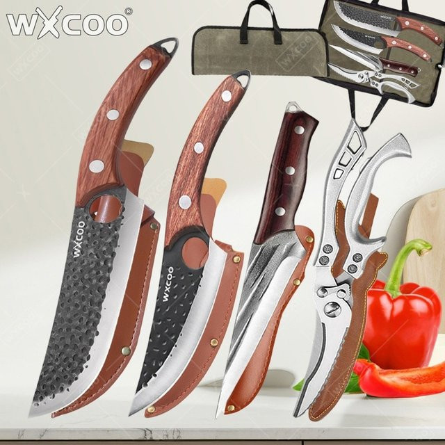 WXCOO Küchenmesser aus geschmiedetem Edelstahl, handgefertigtes Fleischbeil und Metzgermesser in Silber mit Holzgriff - Bild 1