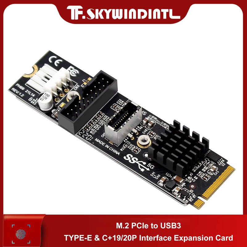 T.F.SKYWINDINTL M.2 M-Key PCIe zu USB 3.1 Typ-C und 19/20 Pin Erweiterungskarte PH69 in Schwarz - Bild 2