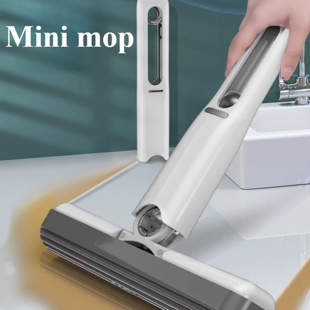 VIE LENTE Squeeze Mini Mopp Klappbarer Reinigungsmops mit Schwamm in Weiß für Boden, Fenster und Auto, B/T/H: 27,0 x 15,0 cm - Bild 1