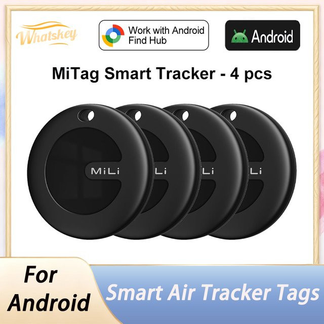 MiLi LiTag MiTag Autolocator Anti-Lost Smart Tag Set für Android und Google Find My Device, 4er-Set, Schwarz - Bild 1
