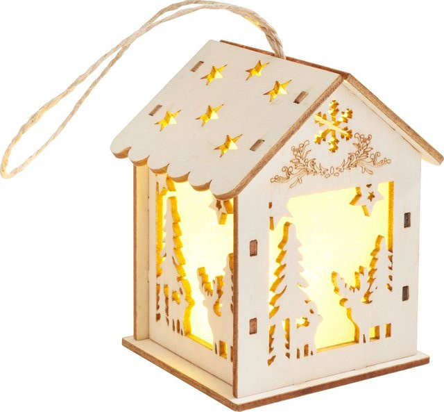 VBS Lichterhaus Rentier mit LED in Beige aus Sperrholz, Höhe: 8,0 cm, Breite: 5,6 cm, Tiefe: 8,0 cm - Bild 1
