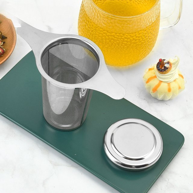 Edelstahl Tee-Filter mit Deckel und feinem Sieb in Silber und Grau - Bild 1