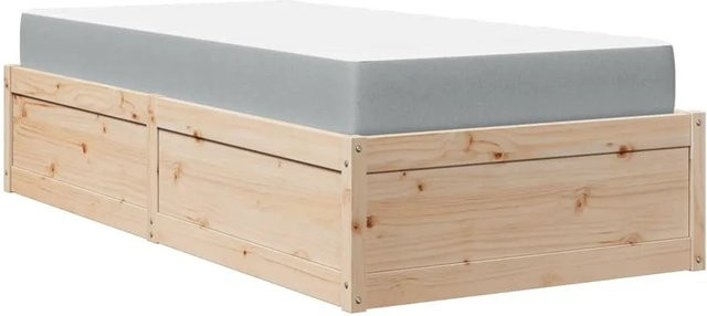 vidaXL Bett mit Matratze aus Massivholz Kiefer in Braun, B/T/H: 90 x 190 x 37 cm - Bild 1